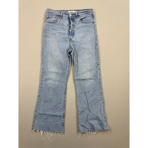 Vintage Levi's Big E Cut Off Crop Flare Womens 28x26 Button Fly Blue Denim Jeans